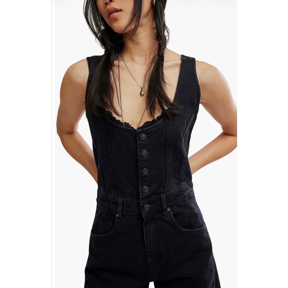 We The Free Corsica Jumpsuit Washed Black Denim NWOT